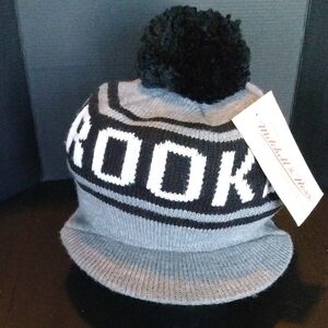 Mitchell & Ness Black and Gray Knit Hat with Pom-Pom